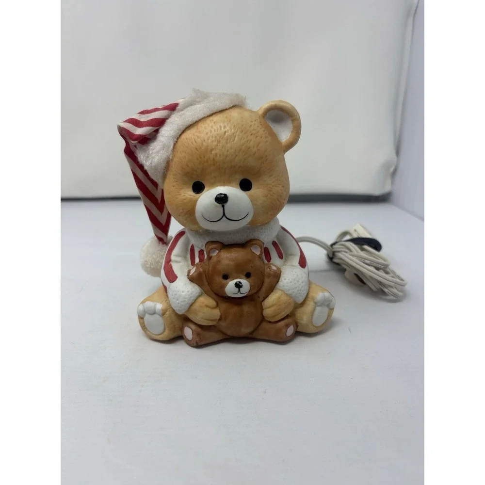 Vintage 1980's Ceramic Christmas Teddy Bear Night Light Lamp PJ's Bear Nostalgic